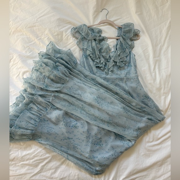 Sachin & Babi Ivy Chiffon Flutter-Sleeve Ruffled V-Neck Gown - Picture 6 of 9